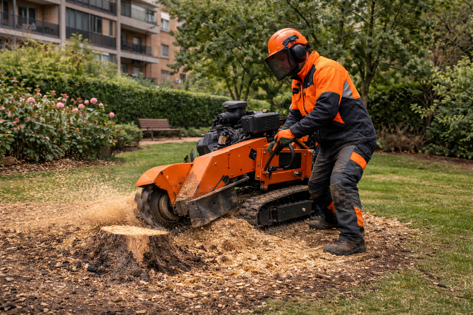 Destoconado de árbol en Madrid | Jardinería Pacheco Servicio profesional de destoconado de árbol en Madrid con maquinaria especializada en jardín residencial