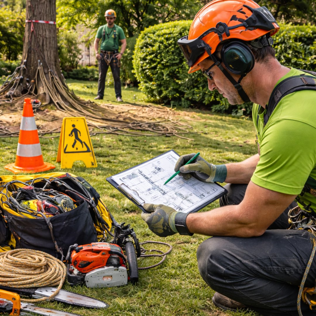 Planificación de poda en altura en Madrid con arborista profesional y medidas de seguridad
