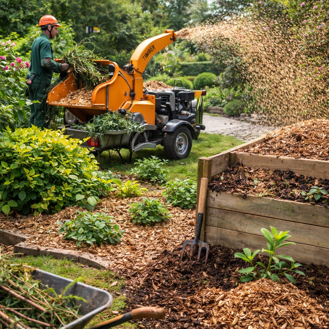 Triturado de ramas y poda en Madrid | Jardinería Pacheco Servicio de triturado de ramas y restos de poda en jardín residencial en Madrid