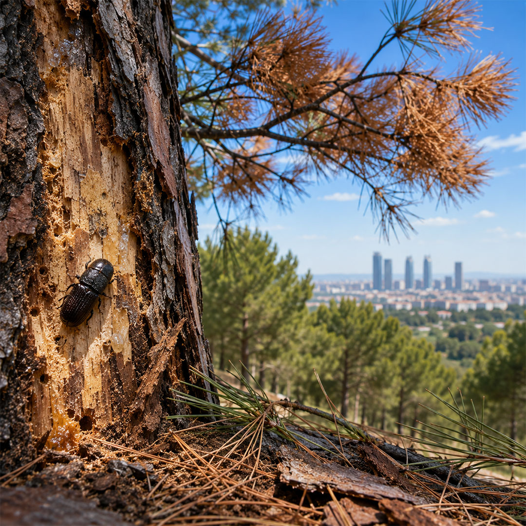 Tomicus en pinos de Madrid: cómo detectar esta plaga a tiempo