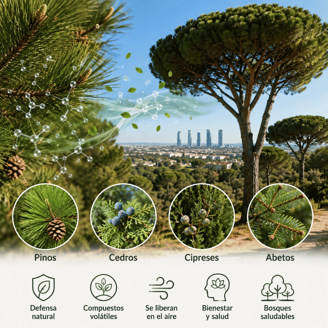 Pinos, cedros, cipreses y abetos y sus compuestos volátiles en Madrid