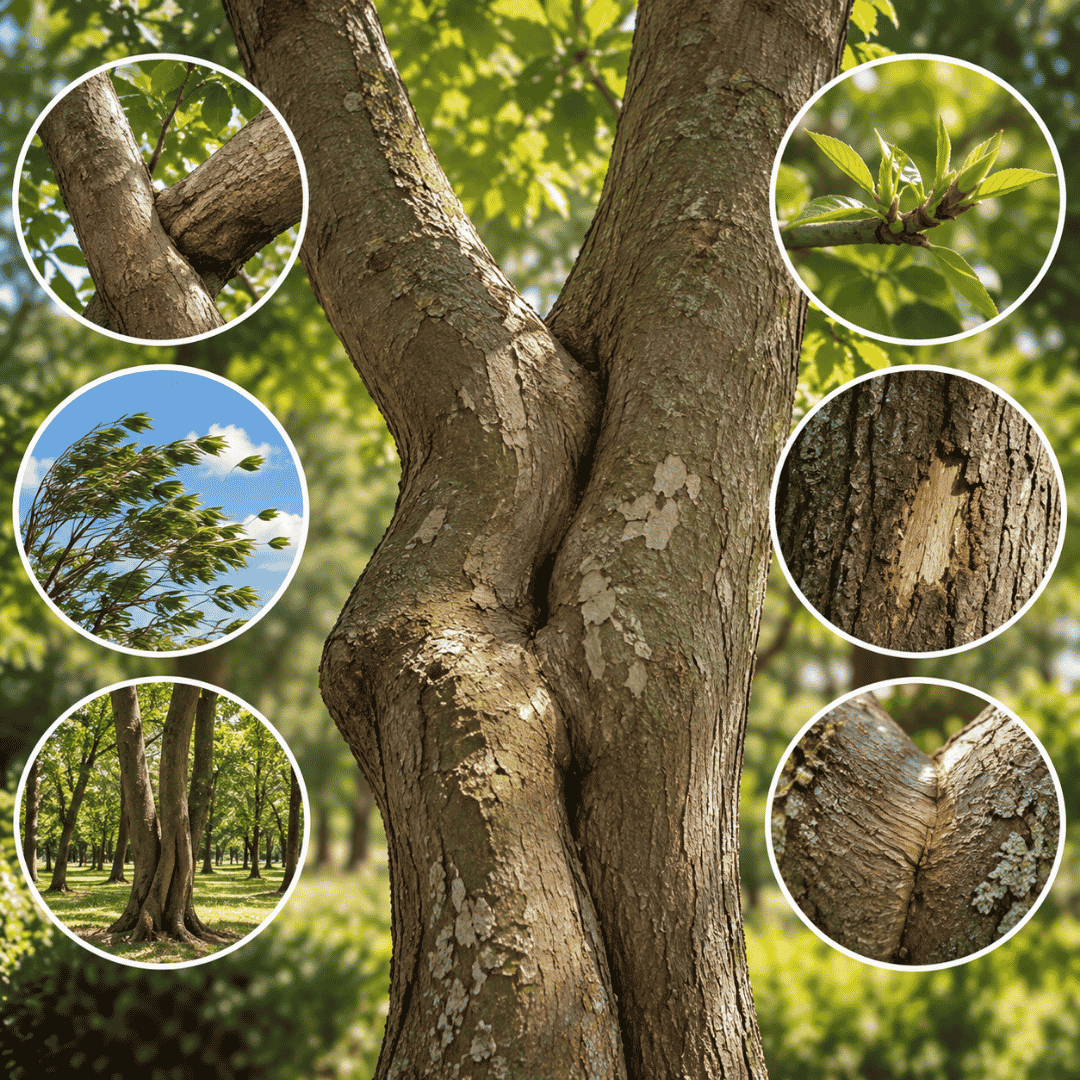 Unión natural de troncos y ramas en un árbol por inosculación en Madrid